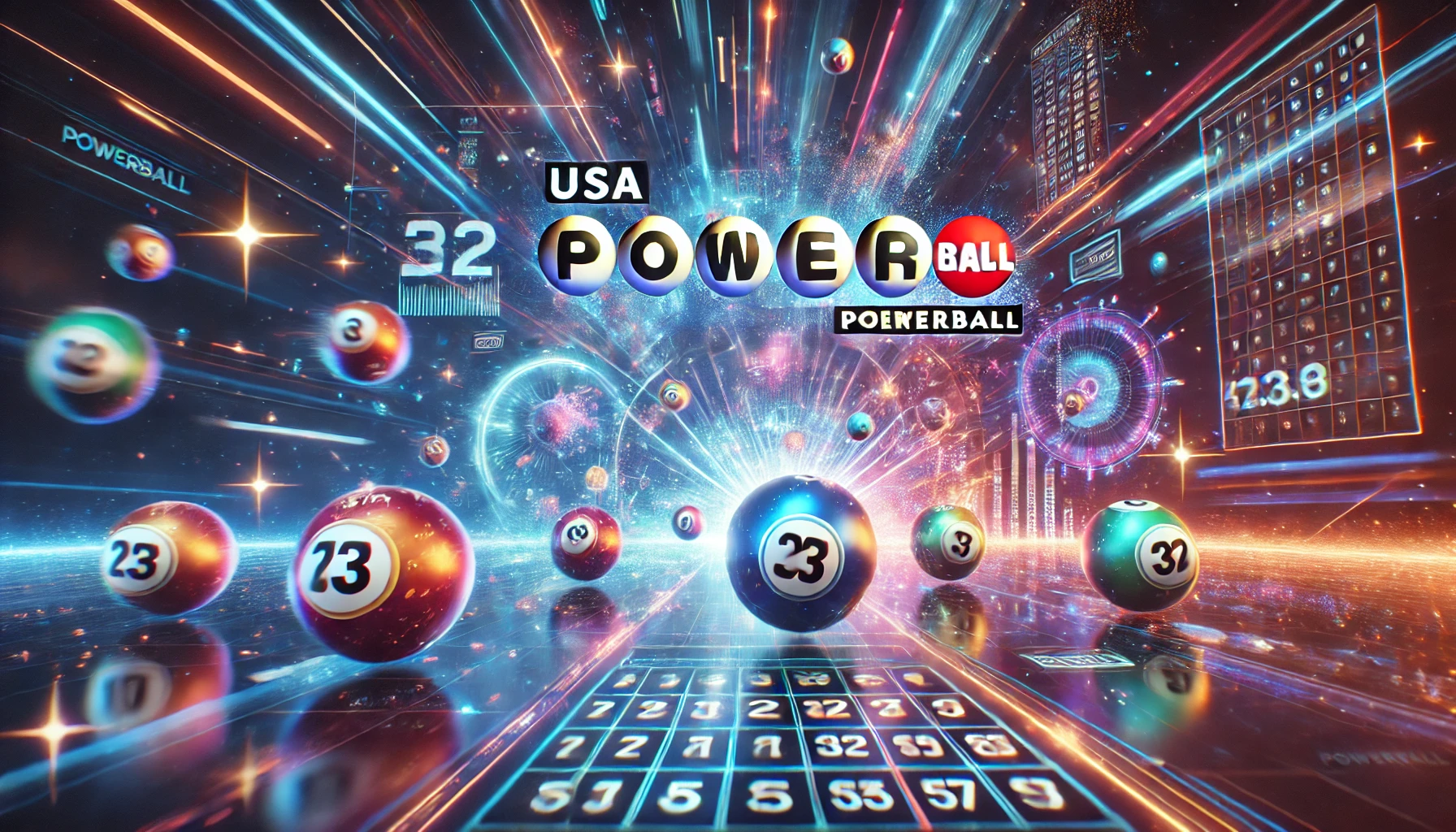 A dynamic and exciting image representing the USA Powerball lottery, but instead of the Powerball logo, use the words 'E-Lotto.com' in a modern, sleek