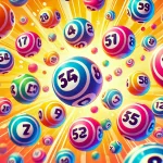 A vibrant, bright, and colorful scene of lottery balls floating in the air. Each ball has distinct, bold numbers on it, and they are scattered in vari