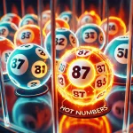 A set of vibrant lottery balls with numbers, highlighting specific 'hot' numbers that stand out with a glowing effect, symbolizing their importance. T