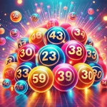 An engaging and vibrant lottery-themed image. Display colorful numbered lottery balls with the numbers 23, 40, 38, 33, 30, and 25 standing out. These