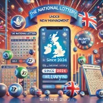 An engaging image representing the UK National Lottery under new management by Allwyn UK. Show lottery tickets and balls with the UK flag subtly in th