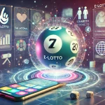 A futuristic image representing the transformation of the UK National Lottery under Allwyn, featuring a large lotto ball with a subtle 'E-Lotto' logo